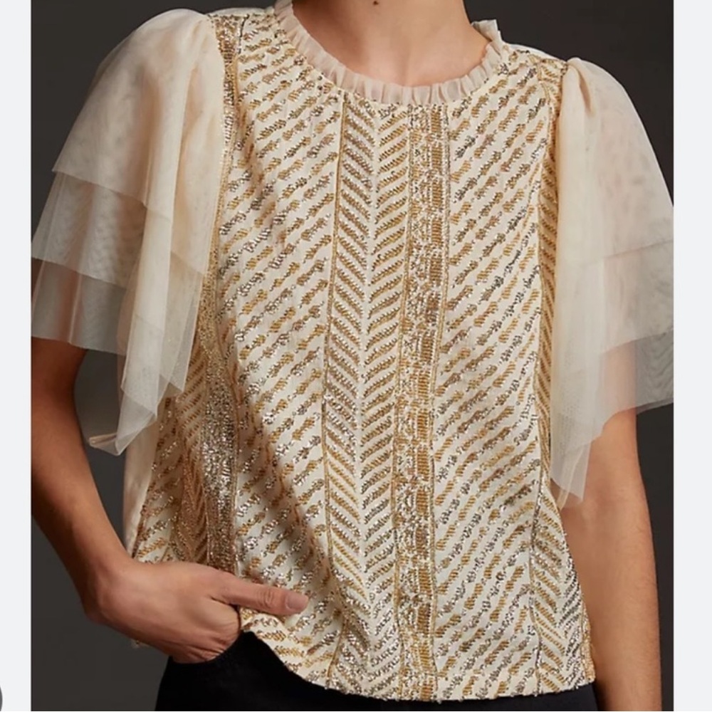 Anthropologie | Let Me Be | Gold Sequin Top | Small